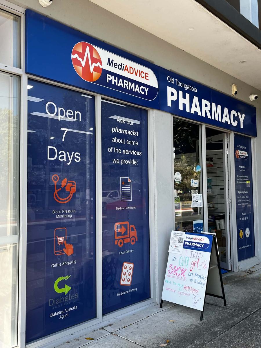 Old Toongabbie Pharmacy shopfront on Fitzwilliam Road